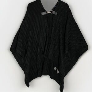 Lily Morgan Cable Knit Weave Women’s Poncho Cape Black One Size Front Clasp‎